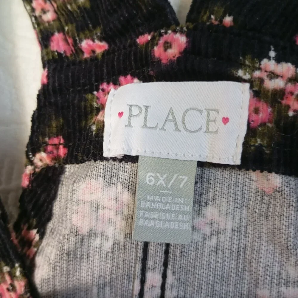 The Childrens Place Girls Floral Corduroy Overall Dress 6X/7 100% Cotton